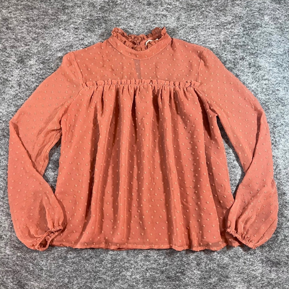 Altar'd State‎ Swiss Dot Blouse Womens S Rust Orange Ruffle Cottagecore Feminine